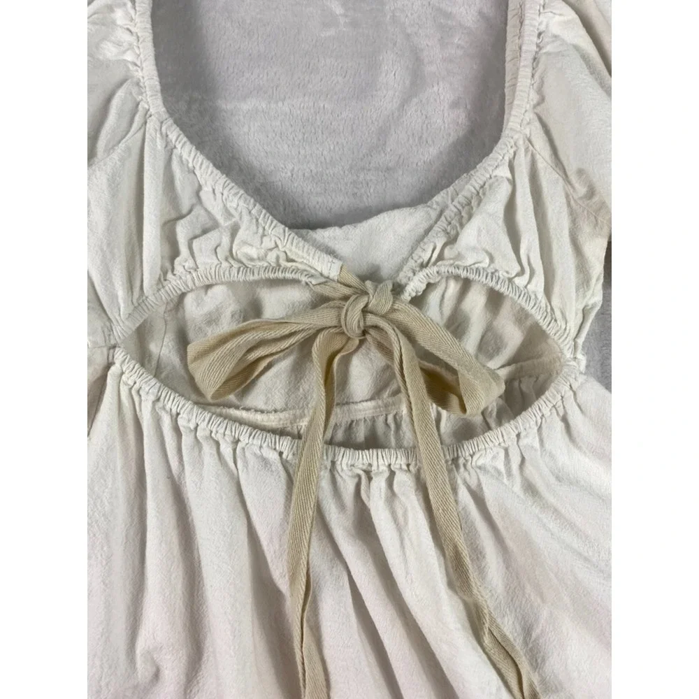 Free People Blouse Top Women Sz S White Milkmaid Cut Out Back Tie Cottage